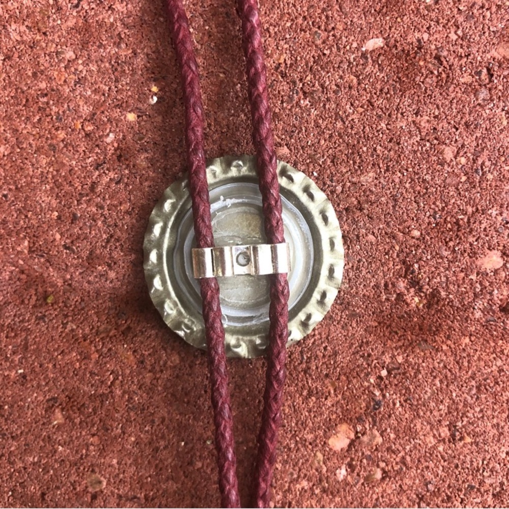Topo Chico Bottle cap Bolo Tie Bamboo Tips maroon cord bamboo tips unique gift - Picture 3 of 4